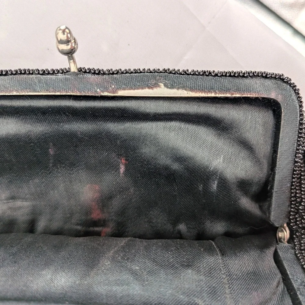 Vintage Black Beaded Clutch‎ Leaf Pattern Evening Bag Cocktail Formal